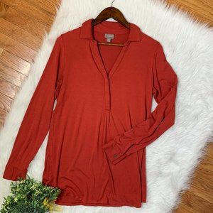 J Jill Top Size Small Stretch Long Sleeve Collared V Neck Blouse